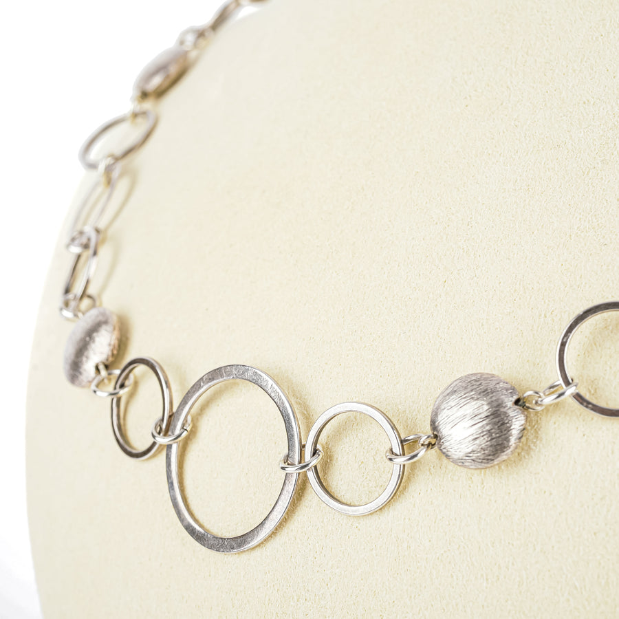Sterling Satin Finish Bead Circle Link Necklace