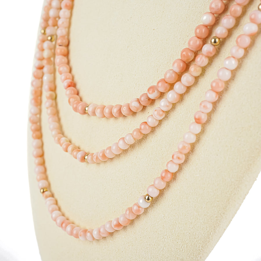 Pink Coral & Gold Bead Bead Infinity Necklace