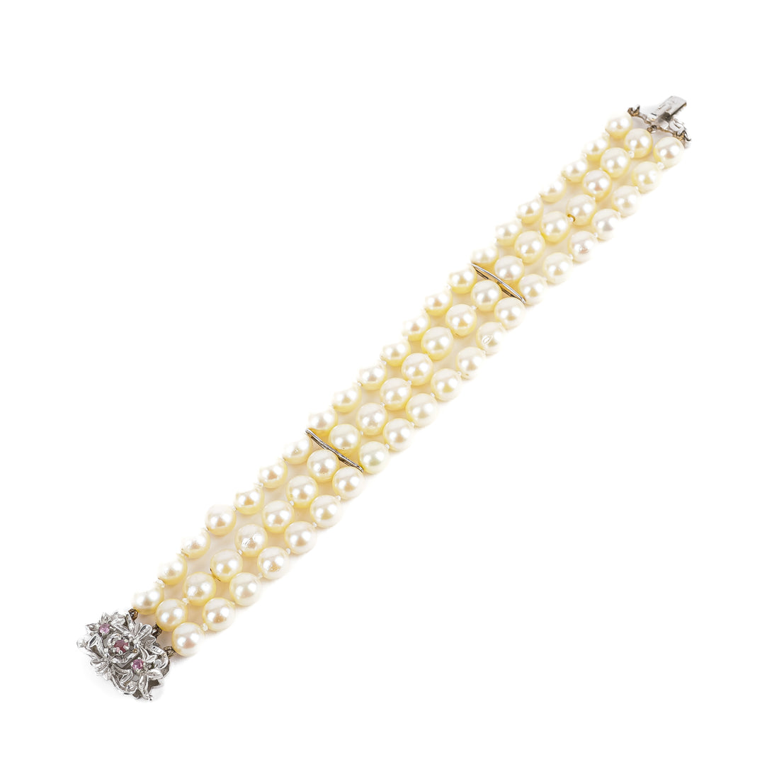 18K Ruby Clasp Pearl Bracelet