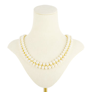 14K Yellow Gold Diamond Clasp Pearl 2 Strand Necklace