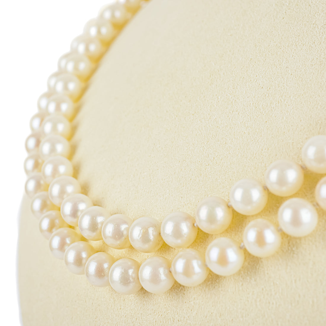 14K Yellow Gold Diamond Clasp Pearl 2 Strand Necklace