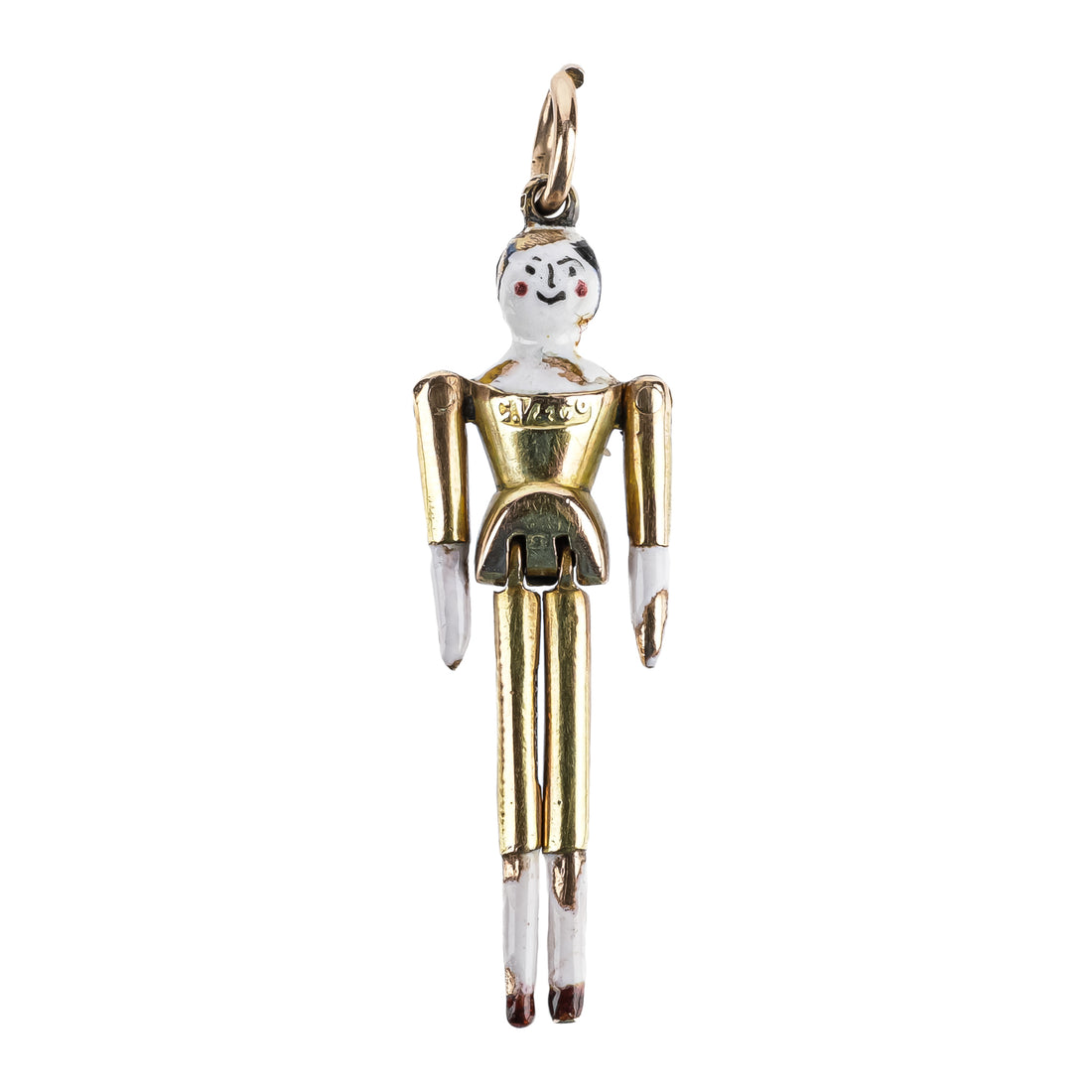GOURDEL VALES CO 9K Yellow Gold Enamel Articulating Peg Doll Pendant