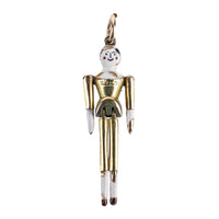 GOURDEL VALES CO 9K Yellow Gold Enamel Articulating Peg Doll Pendant