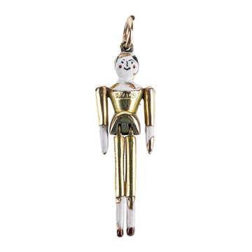 GOURDEL VALES CO 9K Yellow Gold Enamel Articulating Peg Doll Pendant