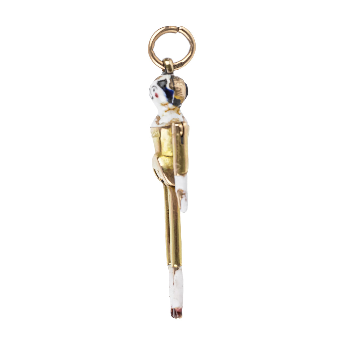 GOURDEL VALES CO 9K Yellow Gold Enamel Articulating Peg Doll Pendant