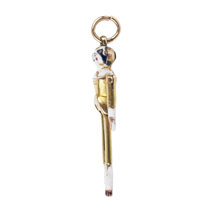 GOURDEL VALES CO 9K Yellow Gold Enamel Articulating Peg Doll Pendant