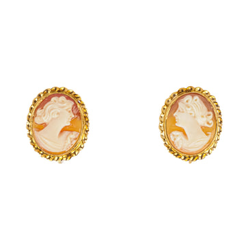 10K Yellow Gold Cameo Earrings - Screwback