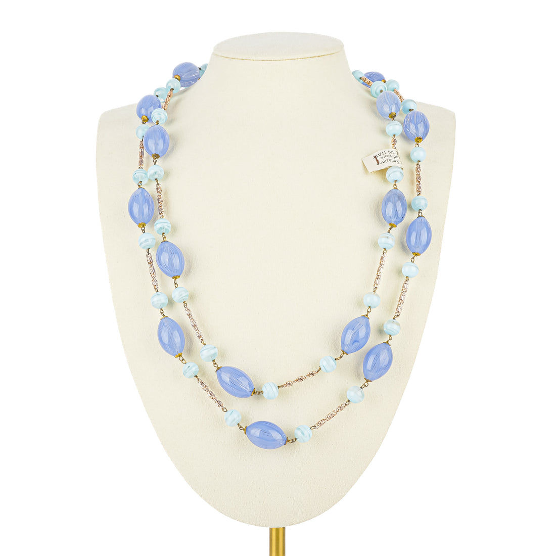 Vintage Murano Bead Necklace - Cornflower Blue & Light Blue