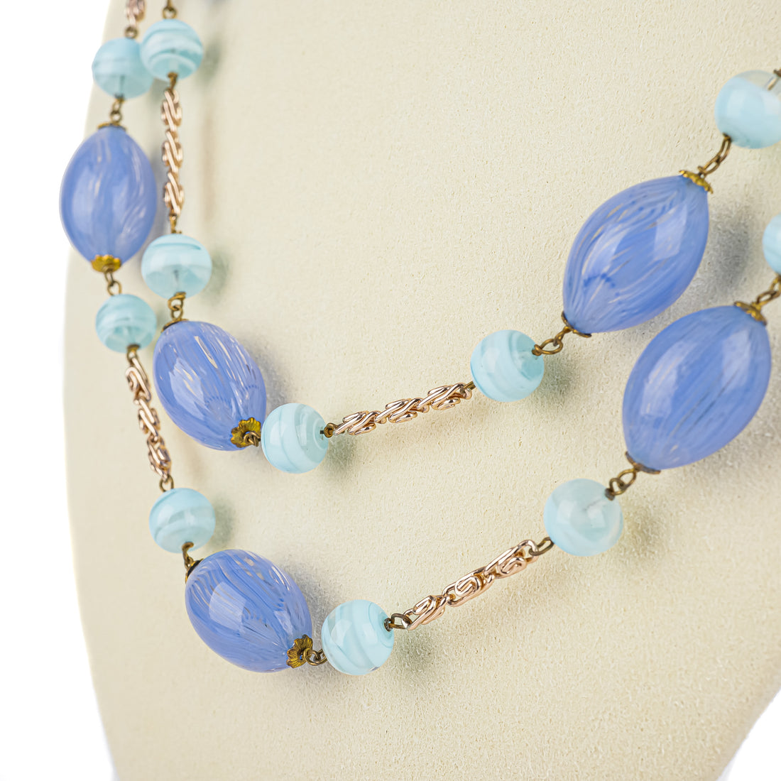 Vintage Murano Bead Necklace - Cornflower Blue & Light Blue