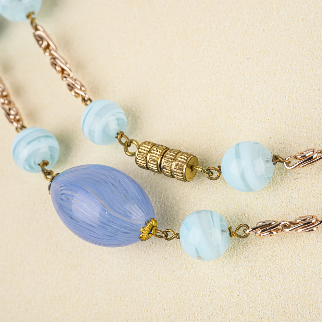 Vintage Murano Bead Necklace - Cornflower Blue & Light Blue