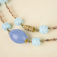 Vintage Murano Bead Necklace - Cornflower Blue & Light Blue