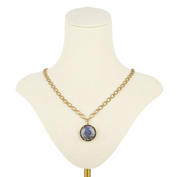 18K Yellow Gold Rose Cut Faceted Labradorite Diamond Pendant Necklace