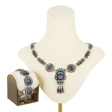 ESCORCIA 950 Silver Amethyst Turquoise Coral Bracelet & Necklace Set