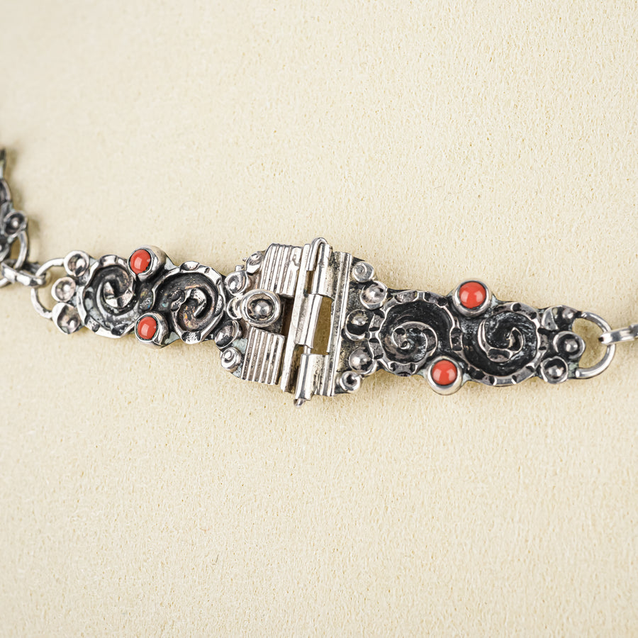 ESCORCIA 950 Silver Amethyst Turquoise Coral Bracelet & Necklace Set