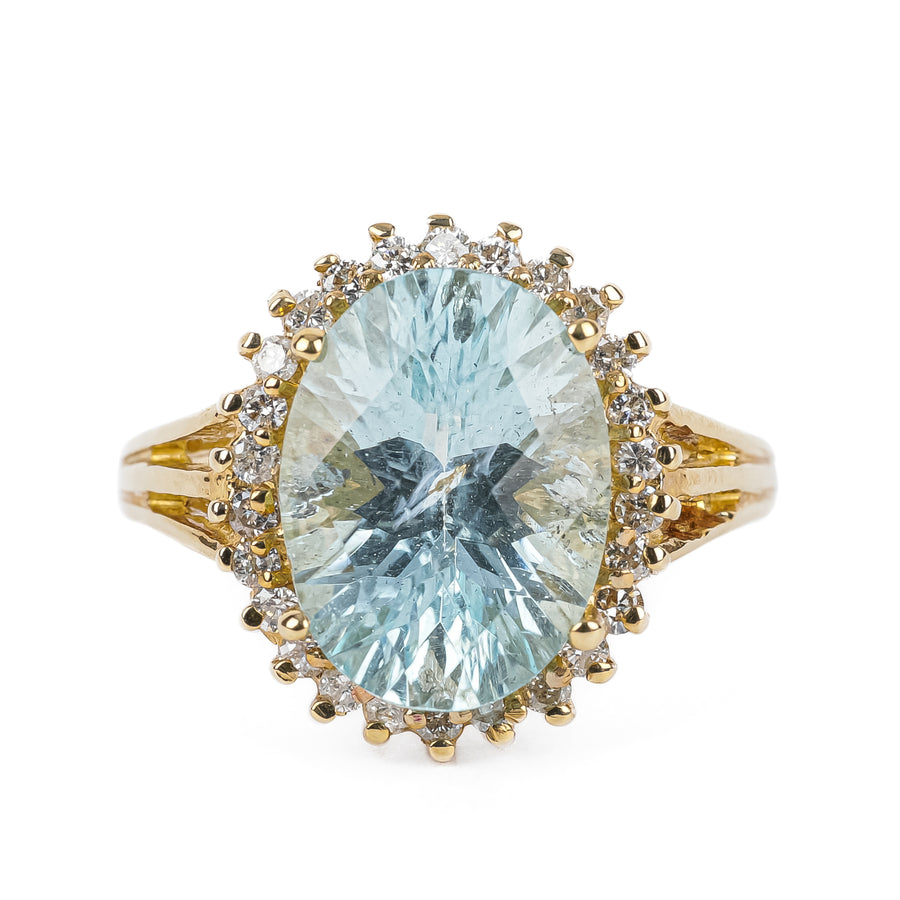 10K Yellow Gold Aquamarine Diamond Halo Ring