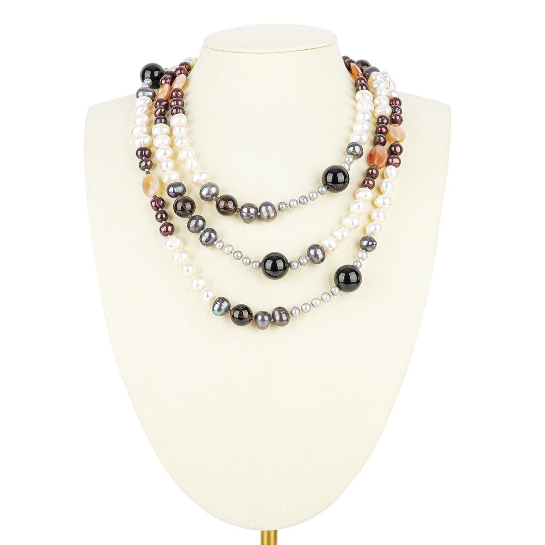 Pearl Smoky Quartz Onyx Carnelian Infinity Necklace