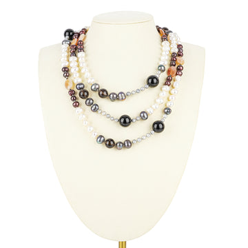 Pearl Smoky Quartz Onyx Carnelian Infinity Necklace