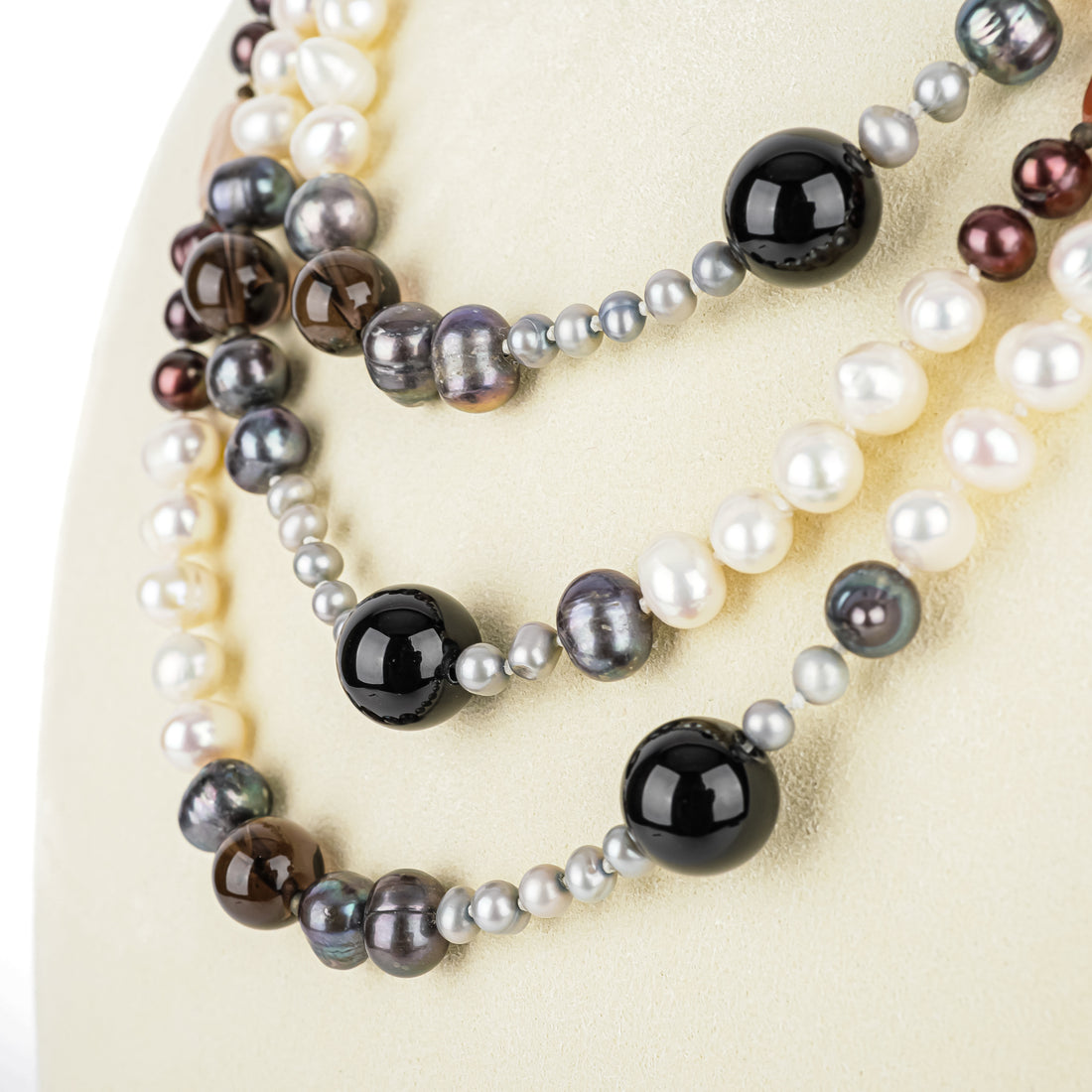 Pearl Smoky Quartz Onyx Carnelian Infinity Necklace