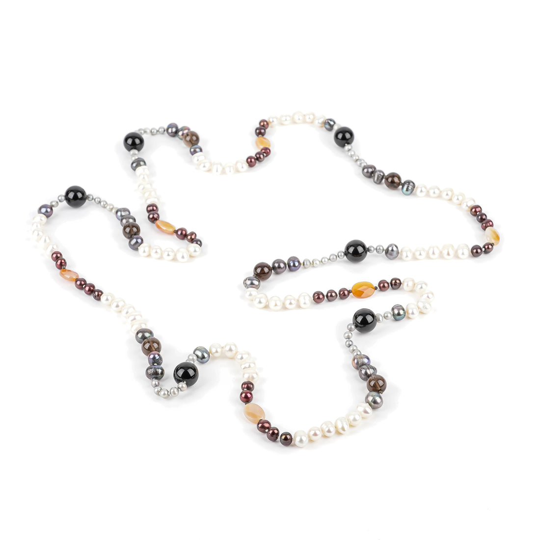 Pearl Smoky Quartz Onyx Carnelian Infinity Necklace