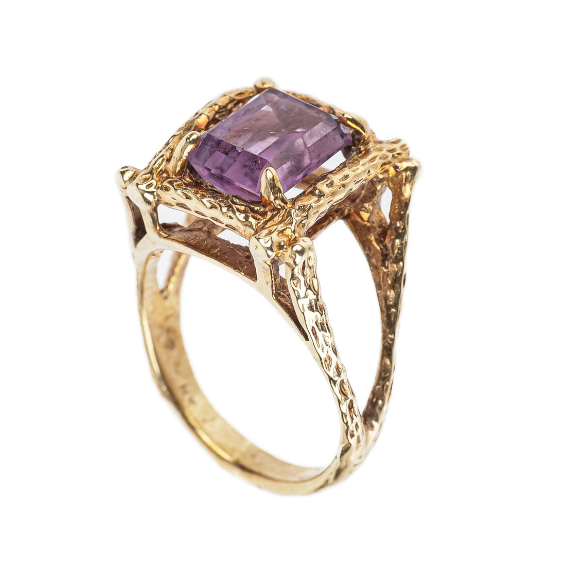 14K Yellow Gold Emerald Cut Amethyst Ring