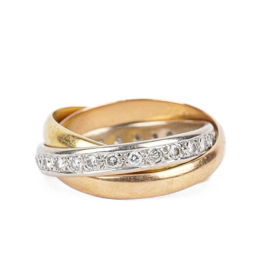 18K Yellow Gold White Gold And Rose Gold Diamond Trinity Rolling Ring