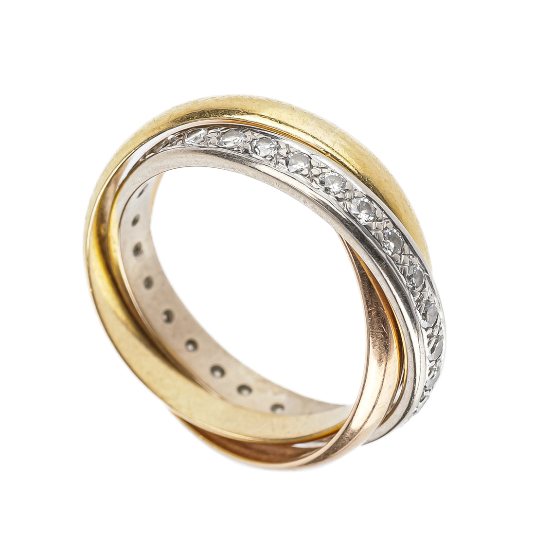 18K Yellow Gold White Gold And Rose Gold Diamond Trinity Rolling Ring