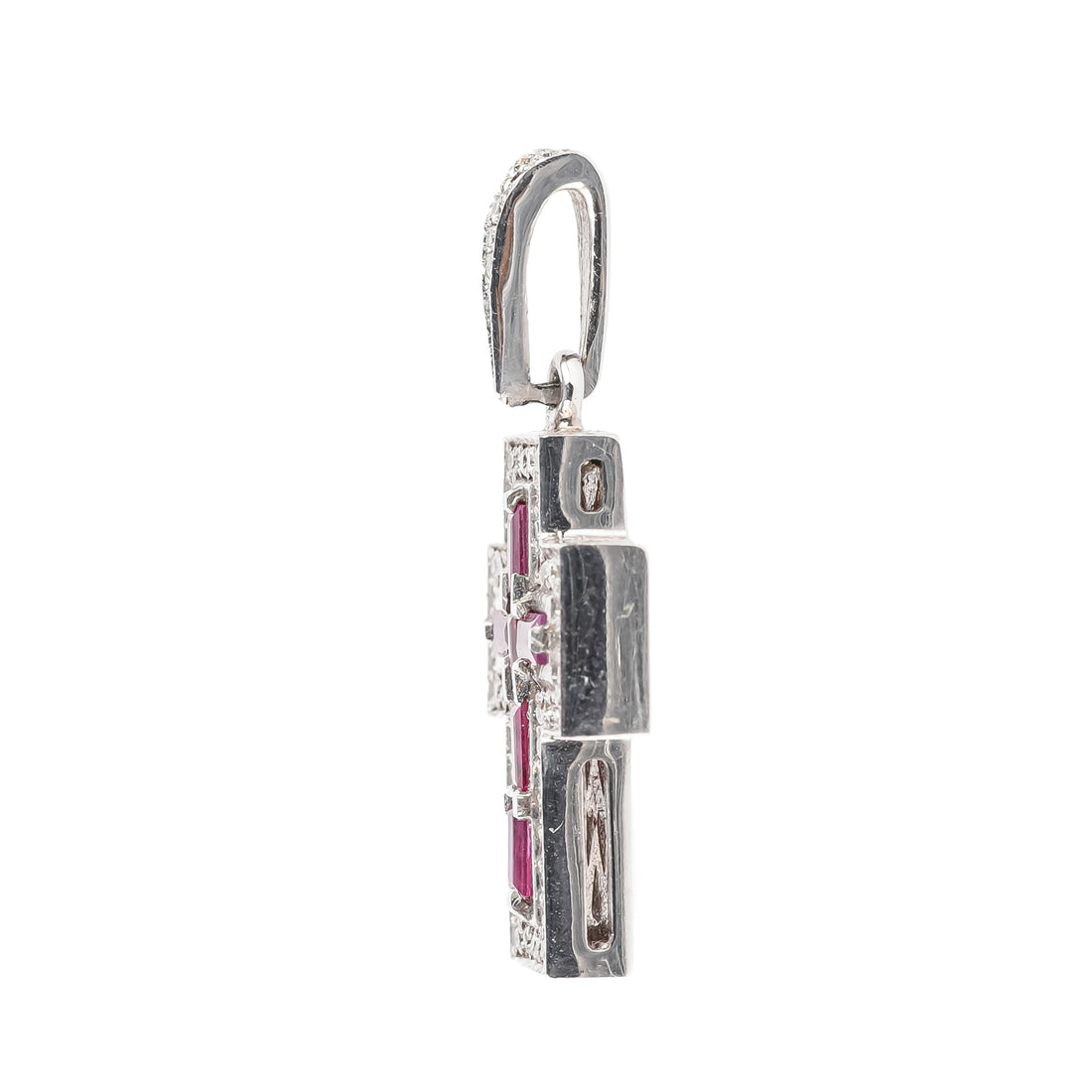 14K White Gold Ruby Diamond Cross Pendant