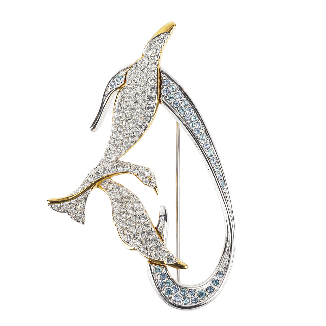 SWAROVSKI Gold Tone Pave Bird in Fight Brooch