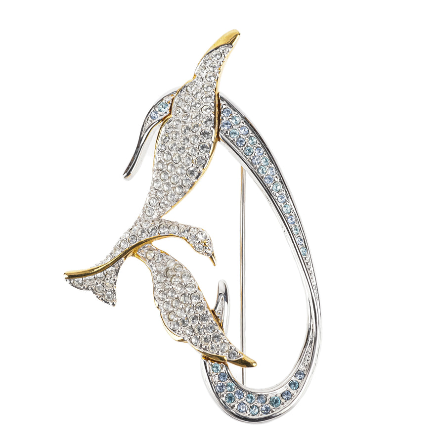 SWAROVSKI Gold Tone Pave Bird in Fight Brooch