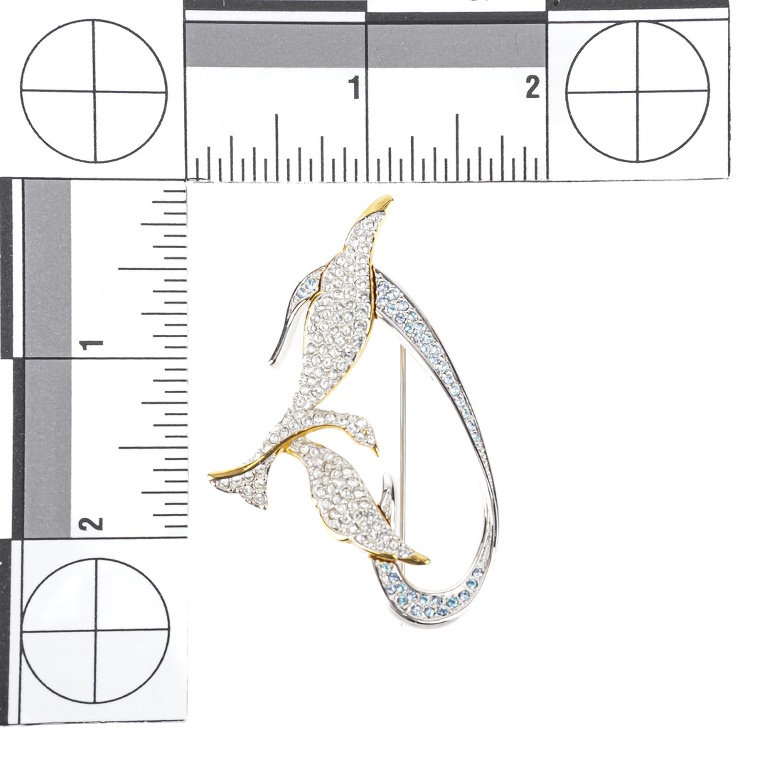 SWAROVSKI Gold Tone Pave Bird in Fight Brooch