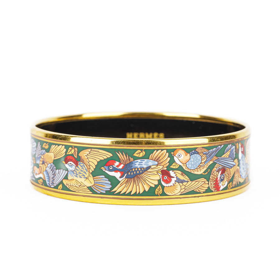 HERMES Gold Tone Enamel Bird Bangle 18mm