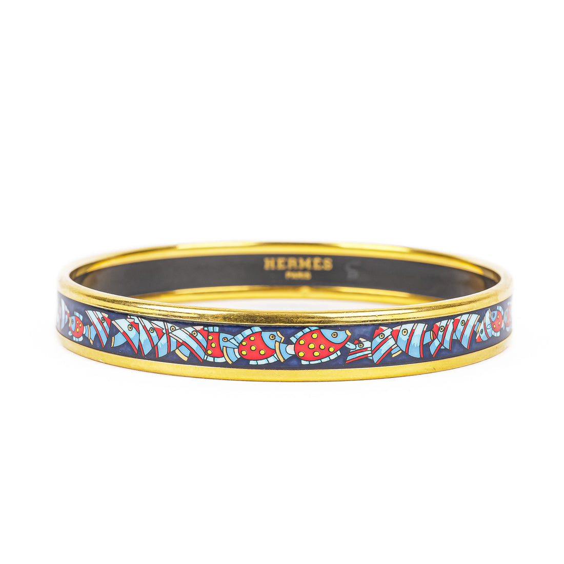 HERMES Gold Tone Fish Bangle 10mm