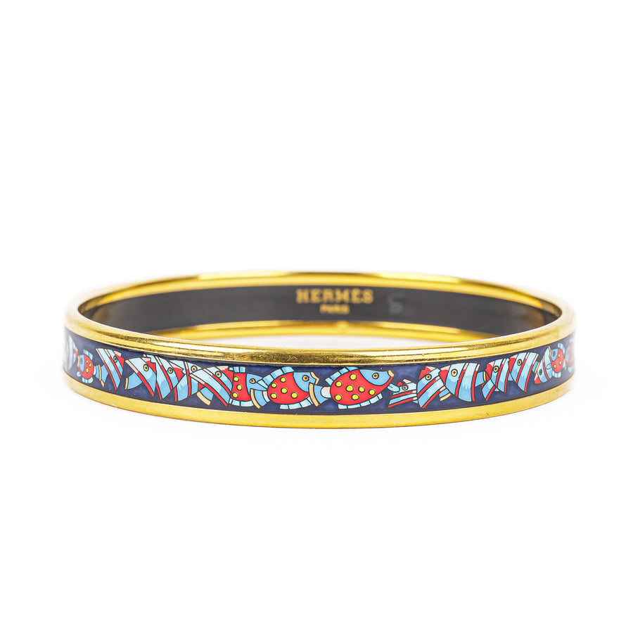 HERMES Gold Tone Fish Bangle 10mm