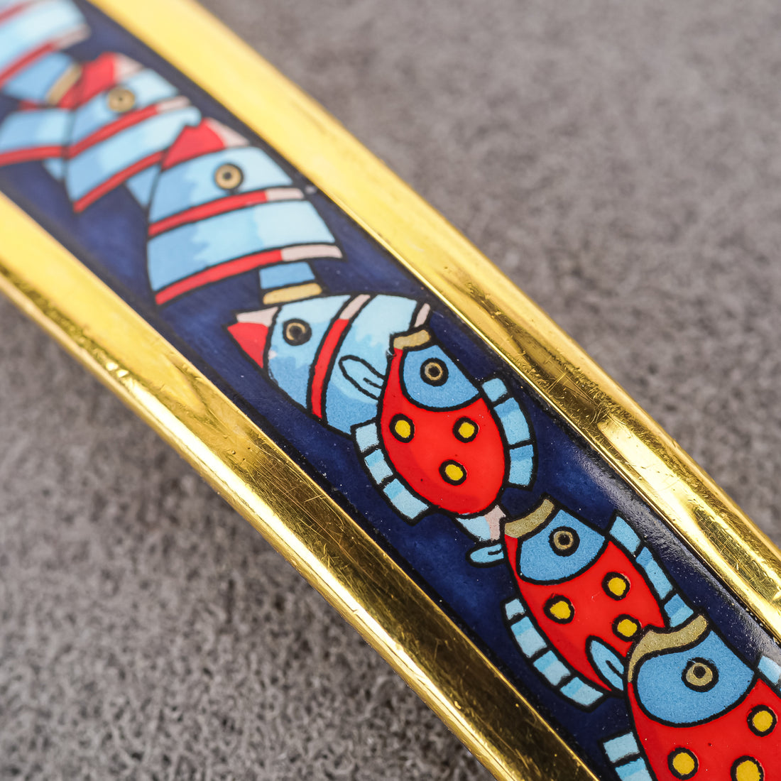 HERMES Gold Tone Fish Bangle 10mm