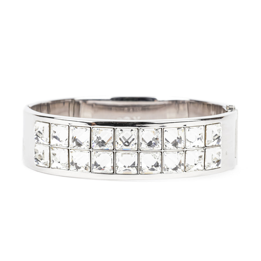 SWAROVSKI Silver Tone Crystal Inlaid Hinged Bangle