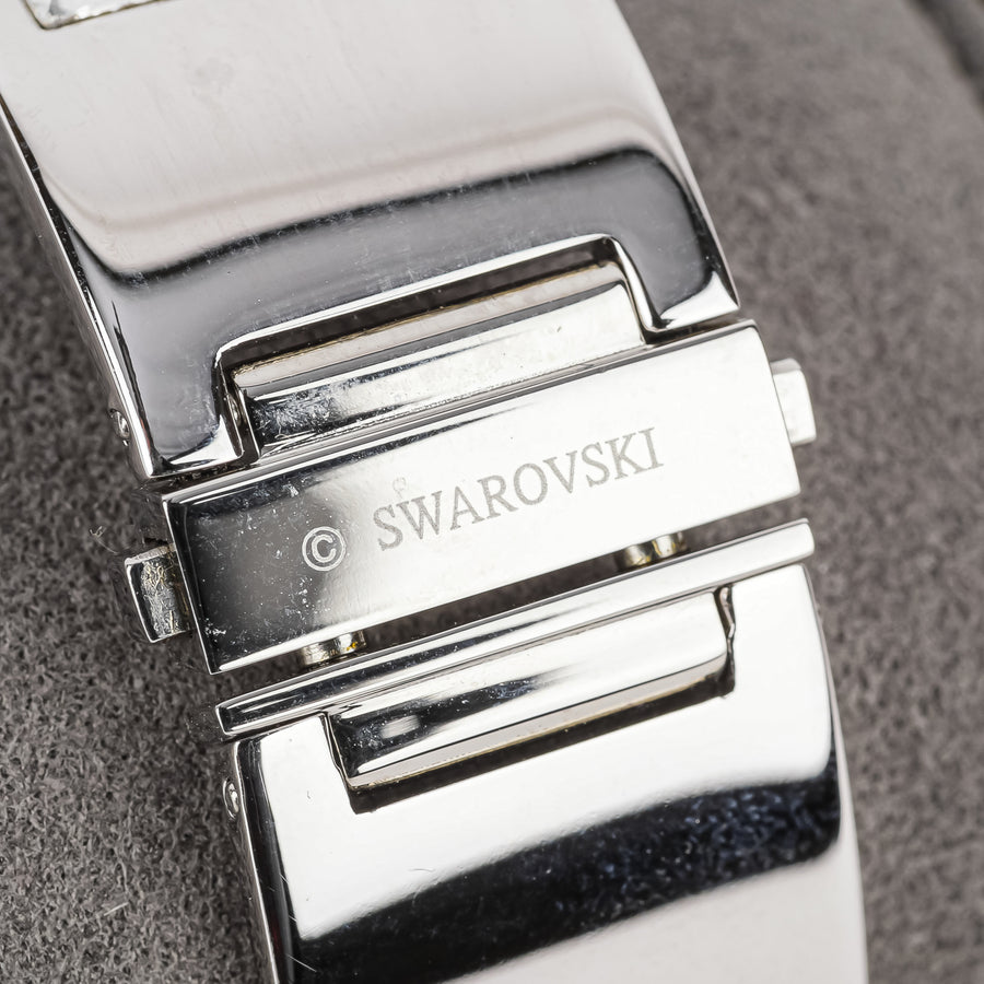 SWAROVSKI Silver Tone Crystal Inlaid Hinged Bangle