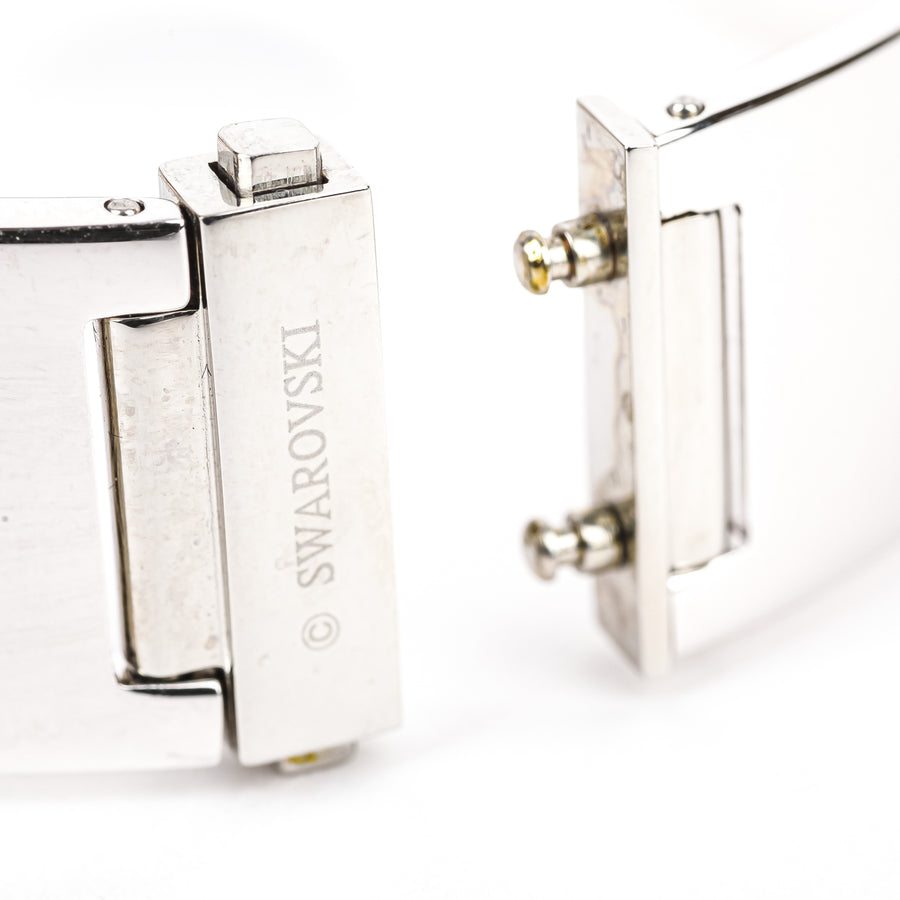 SWAROVSKI Silver Tone Crystal Inlaid Hinged Bangle