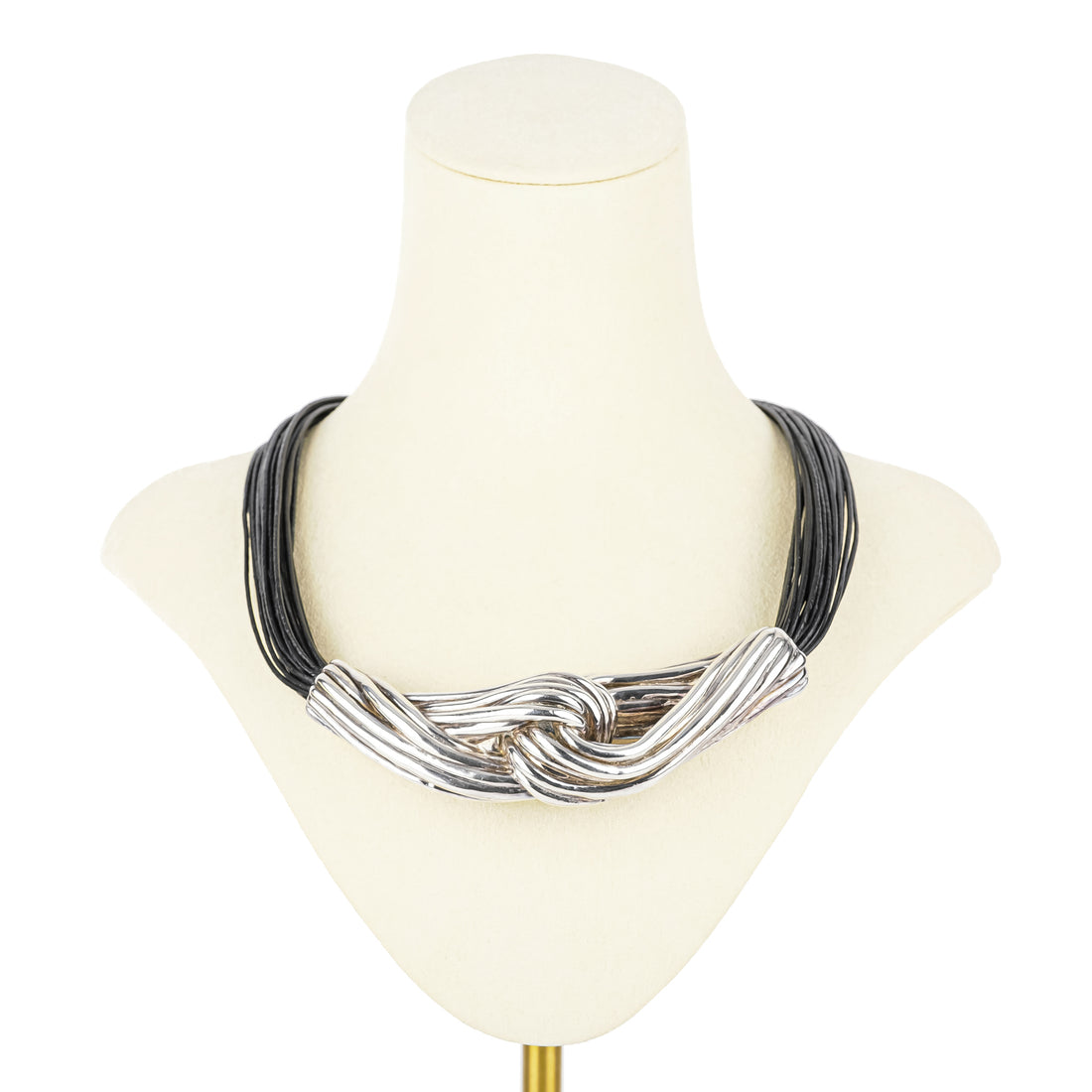 Sterling Electroform Knot Twist Leather Cord Necklace