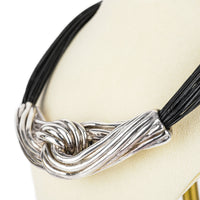 Sterling Electroform Knot Twist Leather Cord Necklace