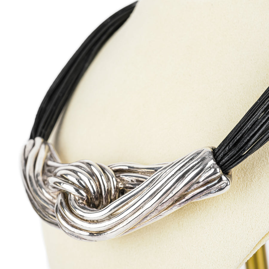 Sterling Electroform Knot Twist Leather Cord Necklace