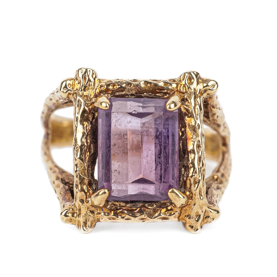 14K Yellow Gold Emerald Cut Amethyst Ring