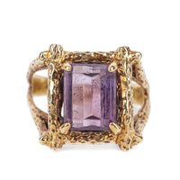 14K Yellow Gold Emerald Cut Amethyst Ring
