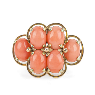 14K Yellow Gold Coral Cabochon Cluster Ring
