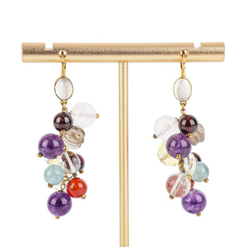 14K Yellow Gold Multi Stone Cluster Earrings
