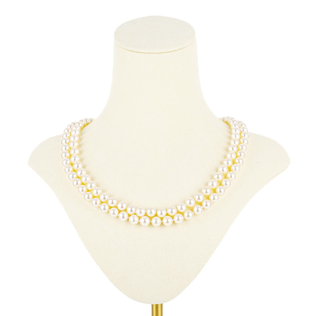 14K Yellow Gold Sapphire Clasp 2 Strand Pearl Necklace