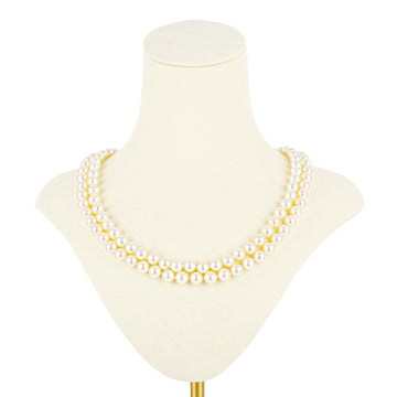 14K Yellow Gold Sapphire Clasp 2 Strand Pearl Necklace