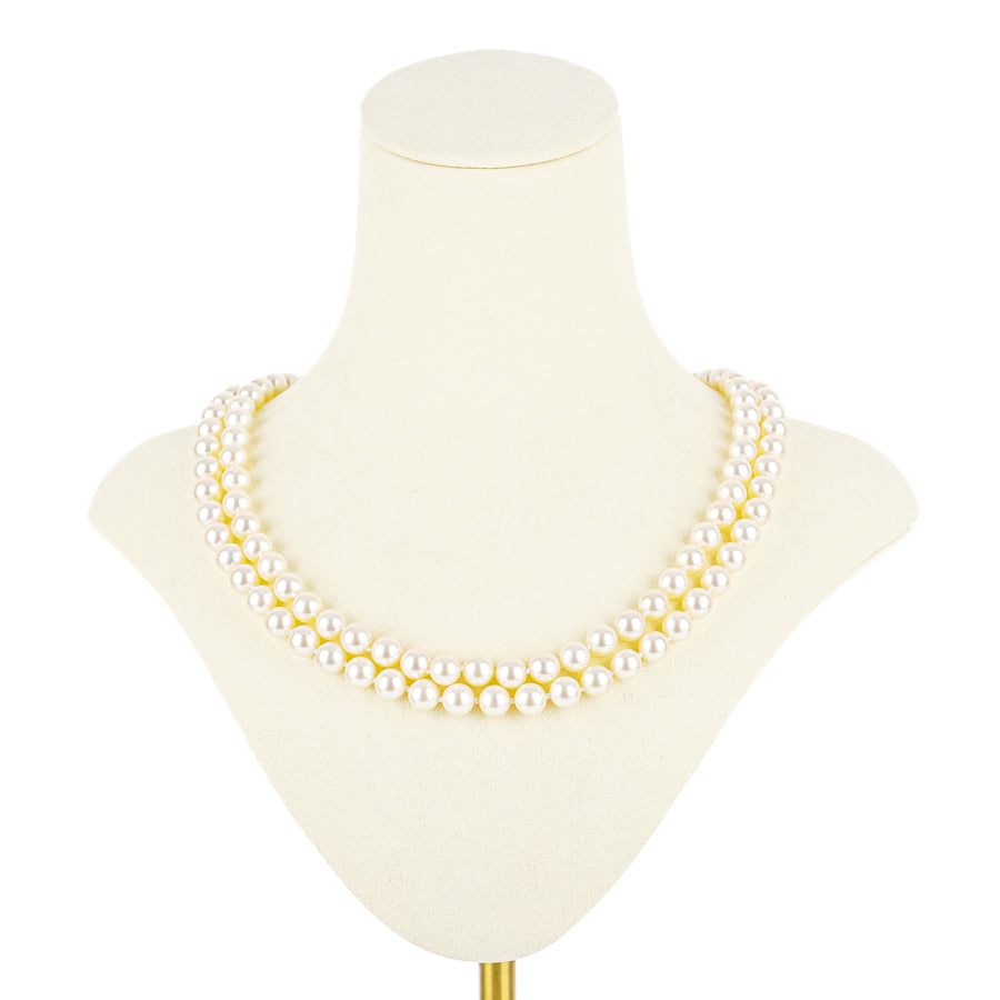 14K Yellow Gold Sapphire Clasp 2 Strand Pearl Necklace