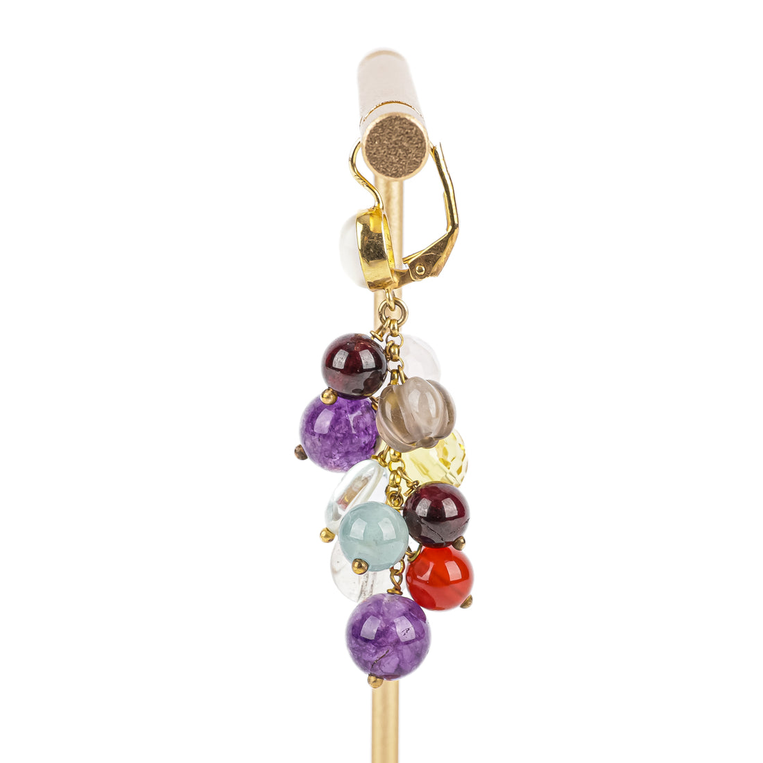 14K Yellow Gold Multi Stone Cluster Earrings