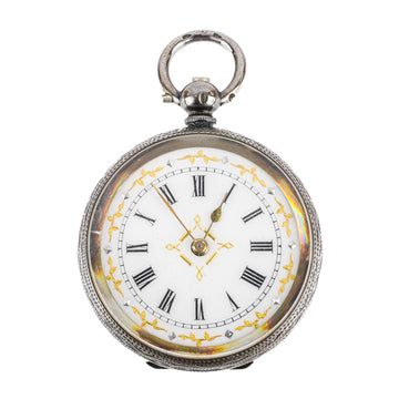 Swiss 935 Silver Pocket Watch - 2 Tone Porcelain Face