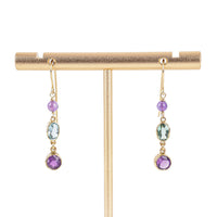 14K Yellow Gold Aquamarine Amethyst Drop Earrings